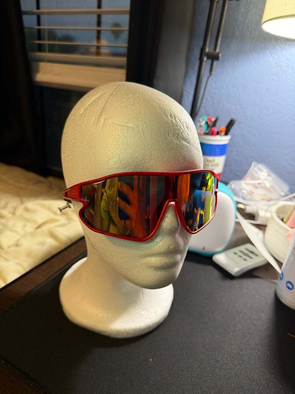 KS015 Red Speckled Frame Sports Shield Cycling Sunglasses